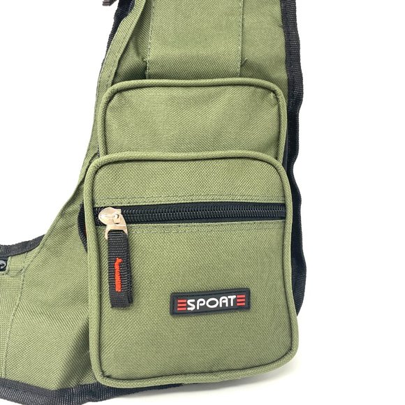 Messenger Men's Green Bag Poly Sport Shoulder Strap 4 Zip Pocket Cellphone Pouch - Picture 2 of 5